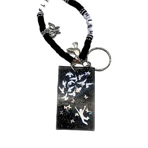 Flying High Holographic Birds Butterflies Black Starry Sky Keychain '